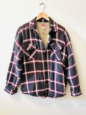 Wrangler Vintage 90’s Plaid Shacket Cotton Sherpa Lined Shirt Jacket Men’s M